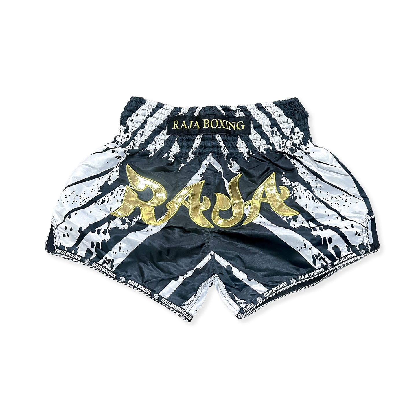 RAJA MUAY THAI SHORTS RK-11 BLACK & SILVER SPLATTER