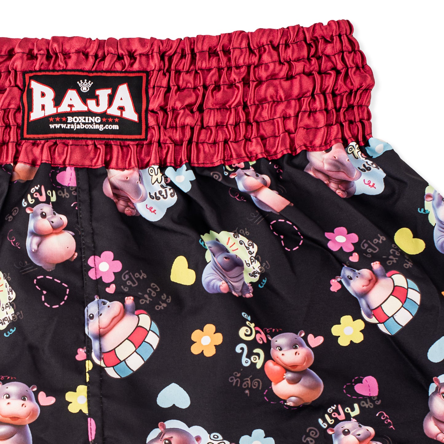 RAJA MUAY THAI SHORTS MOO DENG 2 – BLACK & RED RTB-MO2-RED