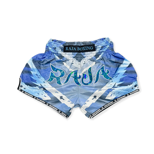 RAJA MUAY THAI SHORTS RK-3 – ICE BLUE LIGHTNING