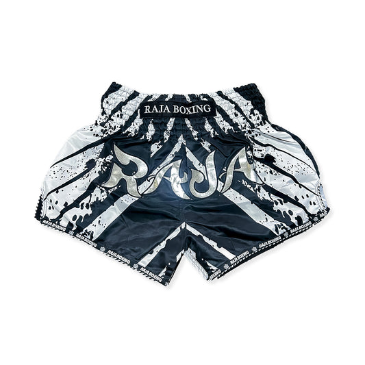 RAJA MUAY THAI SHORTS RK-11 BLACK & SILVER SPLATTER