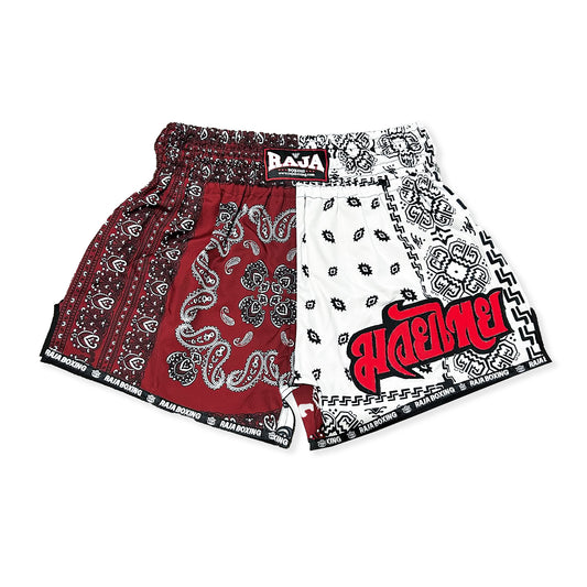 RAJA MUAY THAI SHORTS PAISLEY WHITE & RED RTB-PAIS-WHIRED